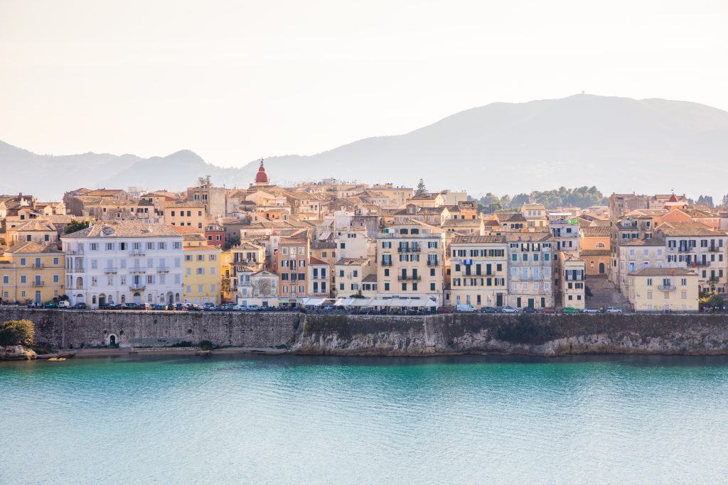 Corfu town view from the water in Greece
